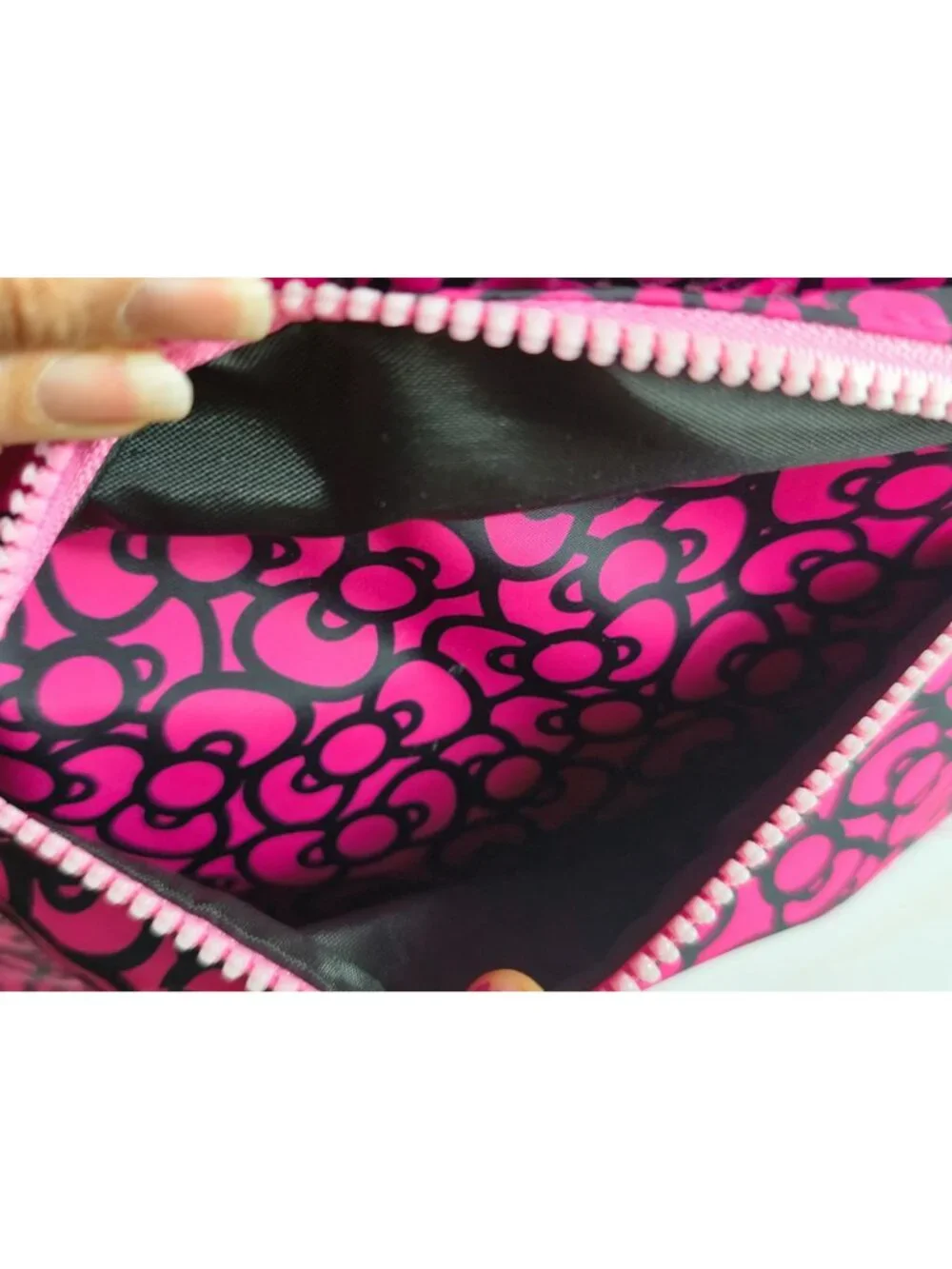 Hello Kitty Backpack Pink Black Pattern School Front Pocket Adjust Strap Sanrio